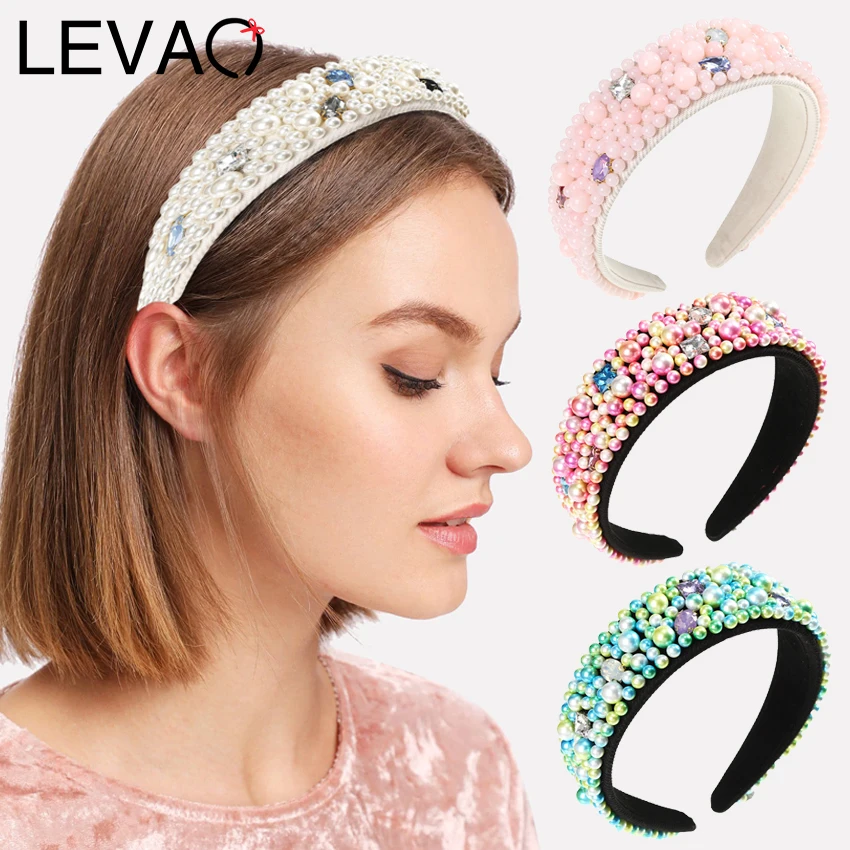 

LEVAO Color Pearl Elegant Hair Hoop ​ladies Luxury Wedding Headdress Exquisite Rhinestone Headband Girl Winter Hair Accessories