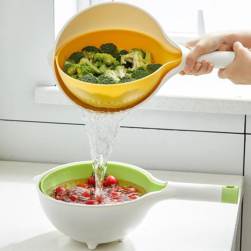 

Double Plastic Drain Basket Handle Double Layer Kitchen Fruit Vegetable Food Washing Strainer Quick Draining Basket