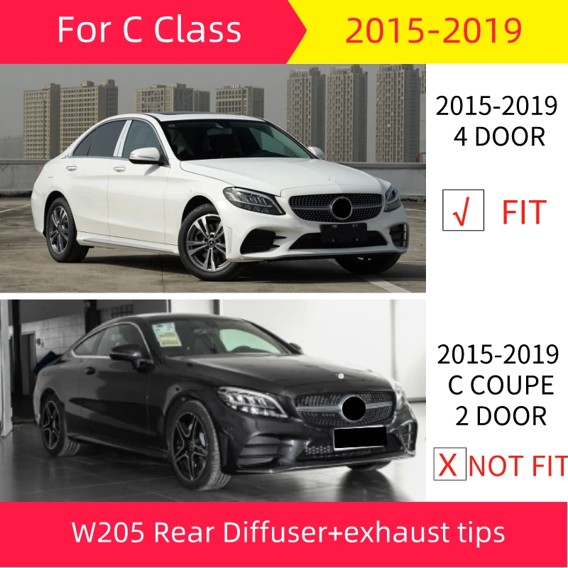 Задний диффузор с наконечниками для Mercedes W205 C Класс- Седан 4 двери C180 C200 C300 диффузор+ 4 выхода PP материал