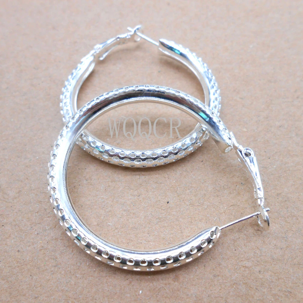 

925 Sterling Silver Beautiful Hollow Hole Round 40MM Earrings Classic Fashion Women Engagement Party Earrings Jewelry