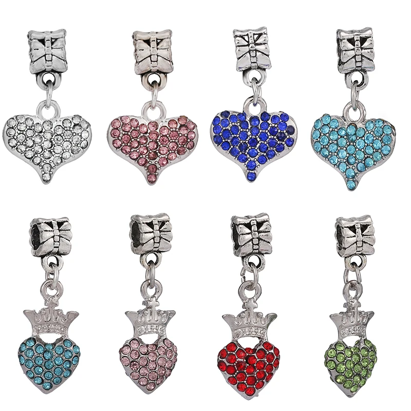 

2Pcs/Lot Rhinestone Heart-shaped Crown Charm DIY Charm Pendant To Make Women's Bracelets, Bangles Necklaces And Fine Gifts