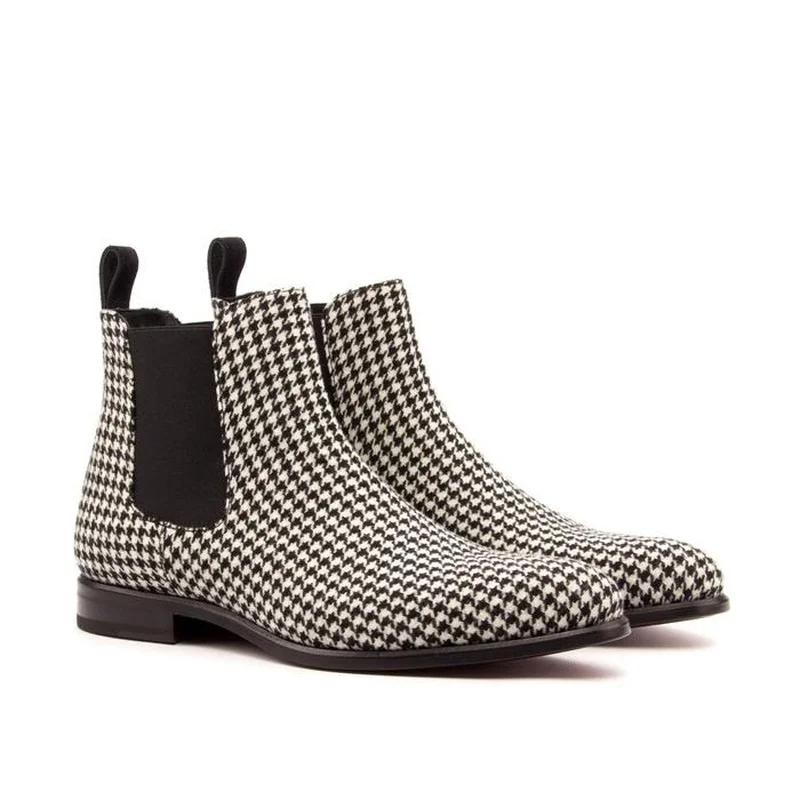 

Men's Fashion Low Cut Short PU Classic Black and White Plaid Chelsea Waterproof Non-slip Wear-resistant Casual Boots KA040