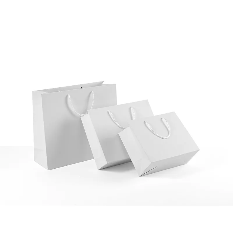 Горизонтальная белая крафт бумажная сумка с ручками подарочные пакеты для