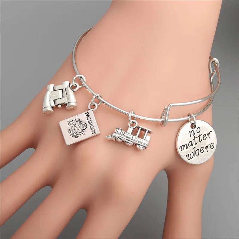 1 шт. серебряный цвет поезд Подвески телескоп расширяющийся браслет на запястье с