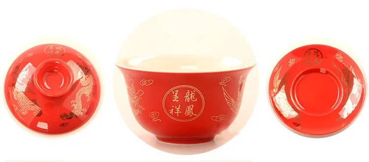Дракон и феникс свадебный gaiwan чайная чаша китайский красный ted чайная чашка и блюдце набор