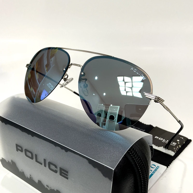 

20g POLICE Ultra-thin Sunglasses Man Pilot Rimless Lens Polarized Sun Glass UV400 Outdoor Men's Glasses luz polarizada P5869