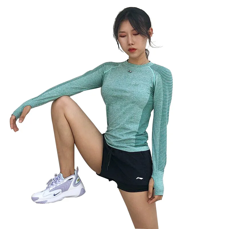 Mida Fitness Female Long-sleeved Sport Tops Breathable Workout T-Shirt Running Elastic Yoga Shirt Compression Sportwear | Спорт и