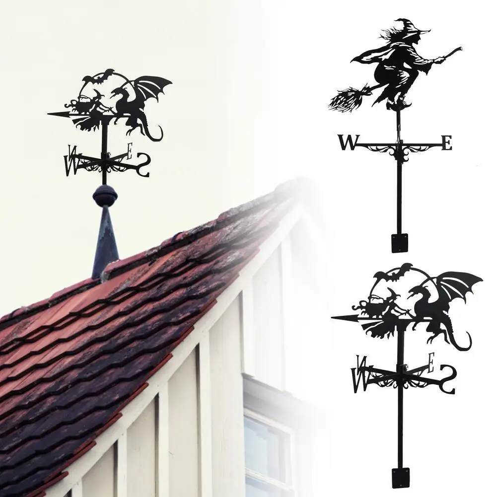 

Metal Witch Dragon Weather Vane Wind Direction Outdoor Garden Stake Farm Roof Mount Direction Indicator Kit Decor Wind Speed