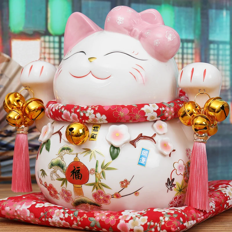 Японская керамическая копилка для денег счастливая фотография фарфор розовый