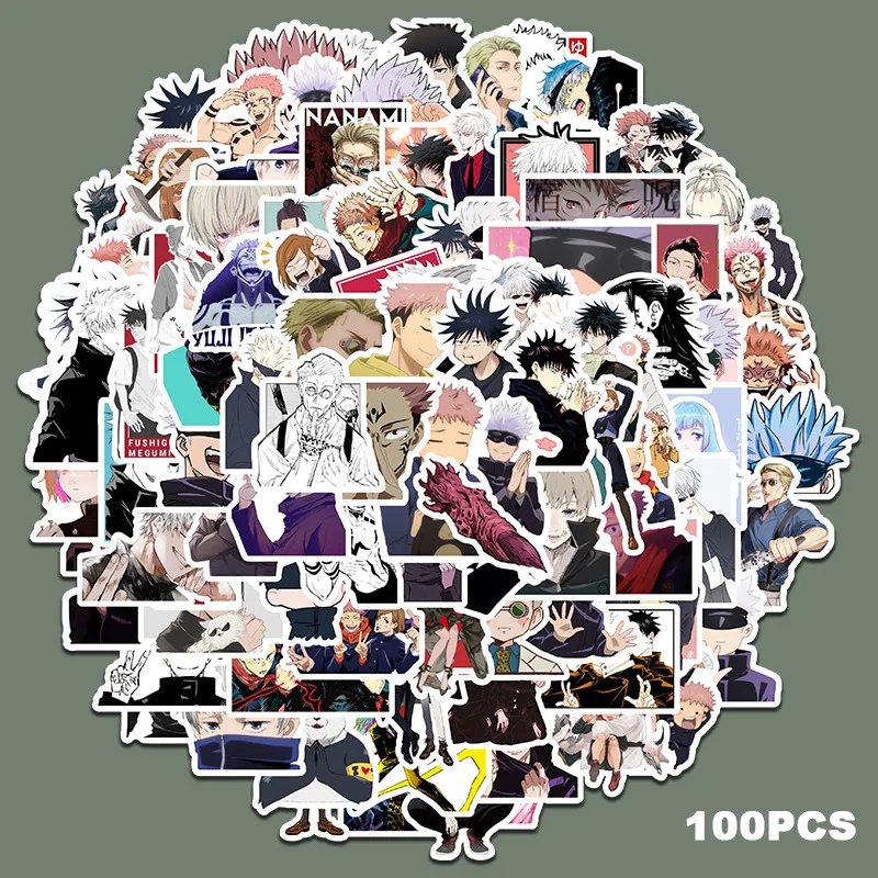 Calcoman&iacute;as impermeables de Anime Jujutsu Kaisen, pegatinas de lucha de hechicer&iacute;a, pegatina para patineta para maleta para port&aacute;til, 100 Uds.-0