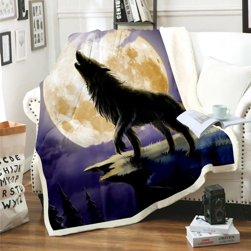 ONGLYP 3D Wolf Throw Blanket Sherpa Fleece Cozy Sofa Couch Bed for Adult and Kids Bedroom Plush Soft Decor | Дом и сад
