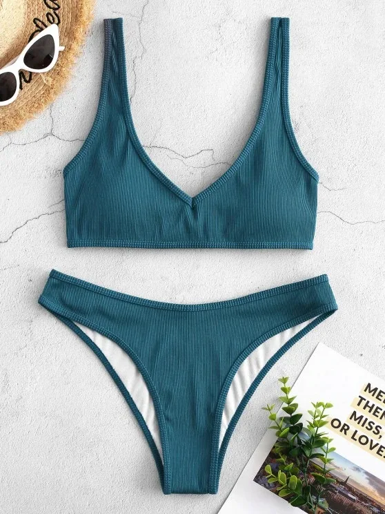 

Swimsuit Sexy Solid Color Dark V Back Small Vest Ladies Split Swimsuit Suit