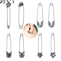 zemo 316l stainless steel punk safety pin long stud earrings for women 1 pair gothic skull earrings hip hop star mens jewelry