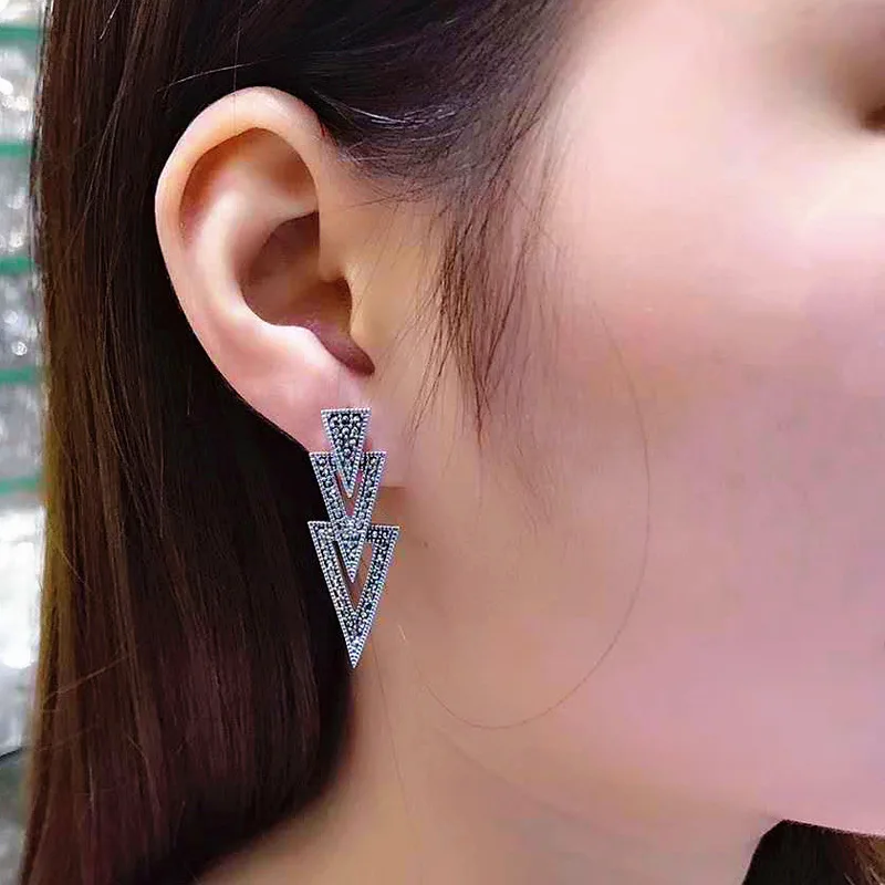 Женские серьги подвески из серебра 925 пробы с марказитом|Серьги-подвески| |