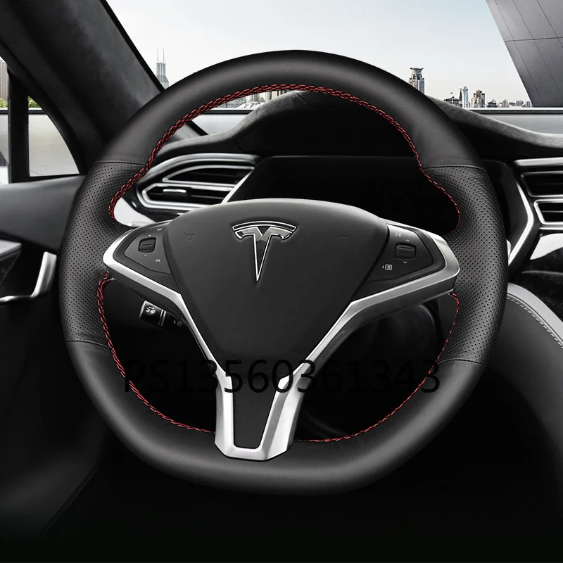 

Suitable for Tesla model 3 steering wheel cover leather hand-sewn Model S Model X car special seasons grip cover