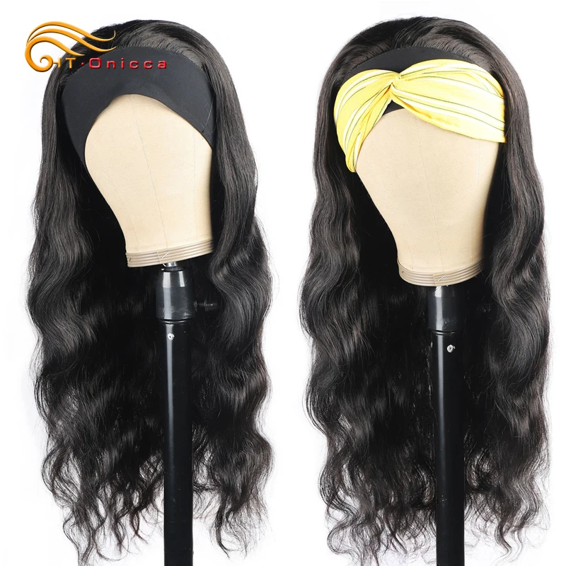 

Headband Wig Human Hair Body Wave Brazilian Hair Wigs For Black Women Machine Made Grip Headband Scarf Wig