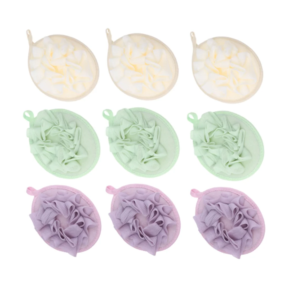 

9Pcs Practical Soft Bath Bath Bubble Net Color Bath Sponge Portable Bath Flower Bathing Accessory (3 Color 3pcs for E