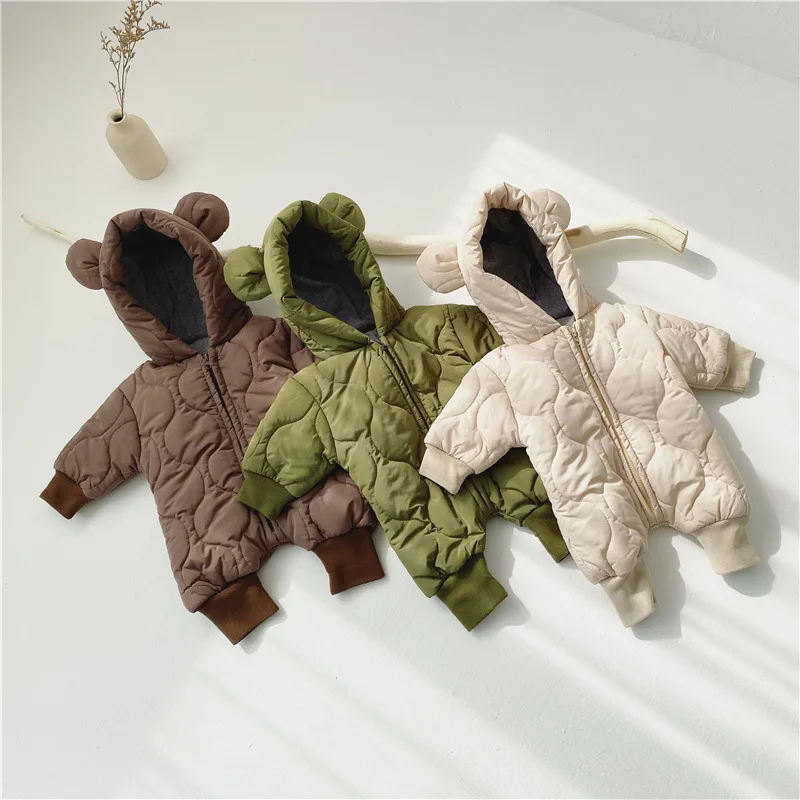

New Winter Warm Korean Style Newborn Baby Thicken Rompers Hooded Toddlers Kids Cotton-padded Jumpsuits One-Pieces Infant Clothes