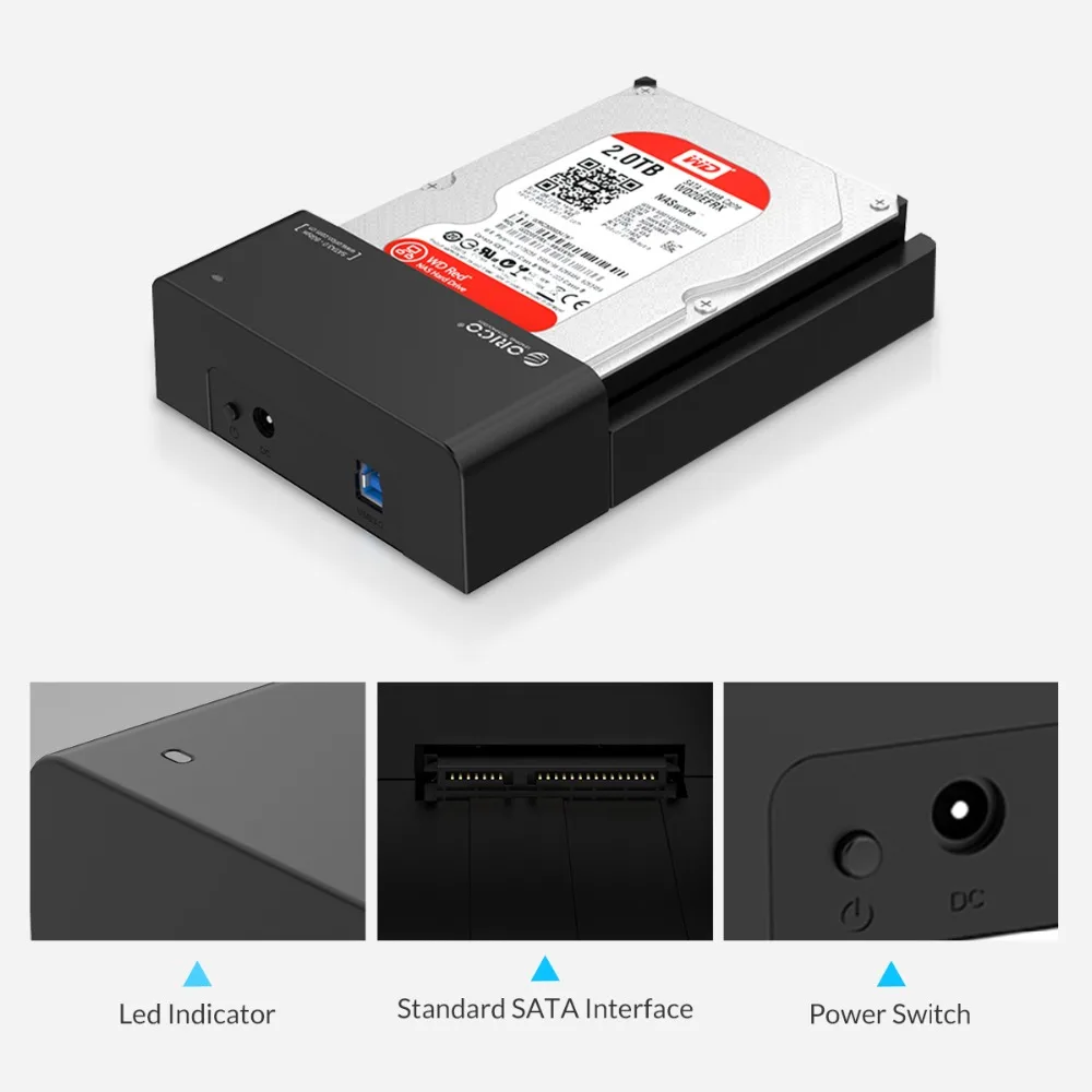 ORICO HDD Docking Station 2.5/3.5 SATA to USB 3.0 Support 6Gbps UASP 12TB SSD Case With 12V2A adapter Enclosure(6518US3) | Компьютеры и
