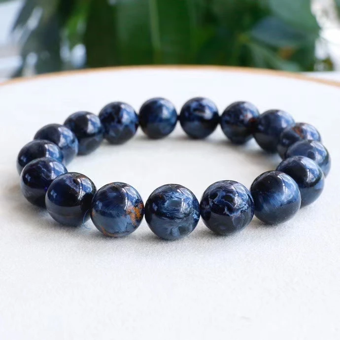 

Natural Blue Pietersite Women Men Gemstone Bracelet 11.6mm Round Beads Chatoyant Cat Eye Namibia Certificate AAAAA
