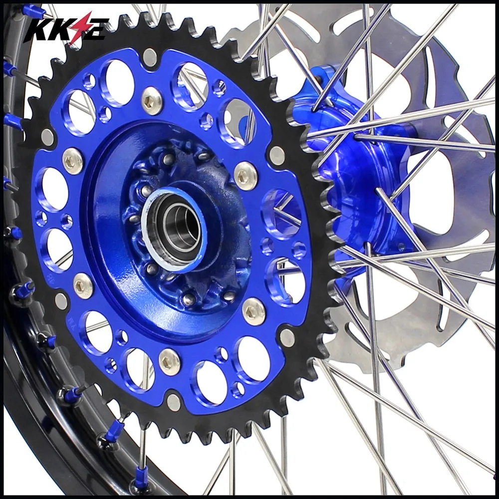 KKE 21/19 Литые колеса мотоцикла обода Набор для YAMAHA YZ125/250 99-19 YZ250F 2001- YZ450F 2003- синяя звездочка