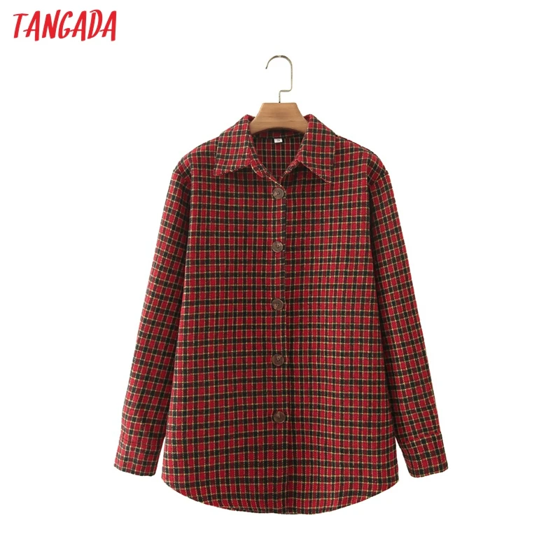 

Женская шерстяная блузка с длинным рукавом Tangada, красная толстая офисная рубашка большого размера, 2M216, 2021