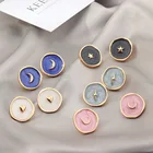 Простые милые корейские сережки-шпильки в стиле Харадзюку с эмалью, луной, звездой, сердцем, модные круглые Изящные серьги с молнией для женщин, 2020