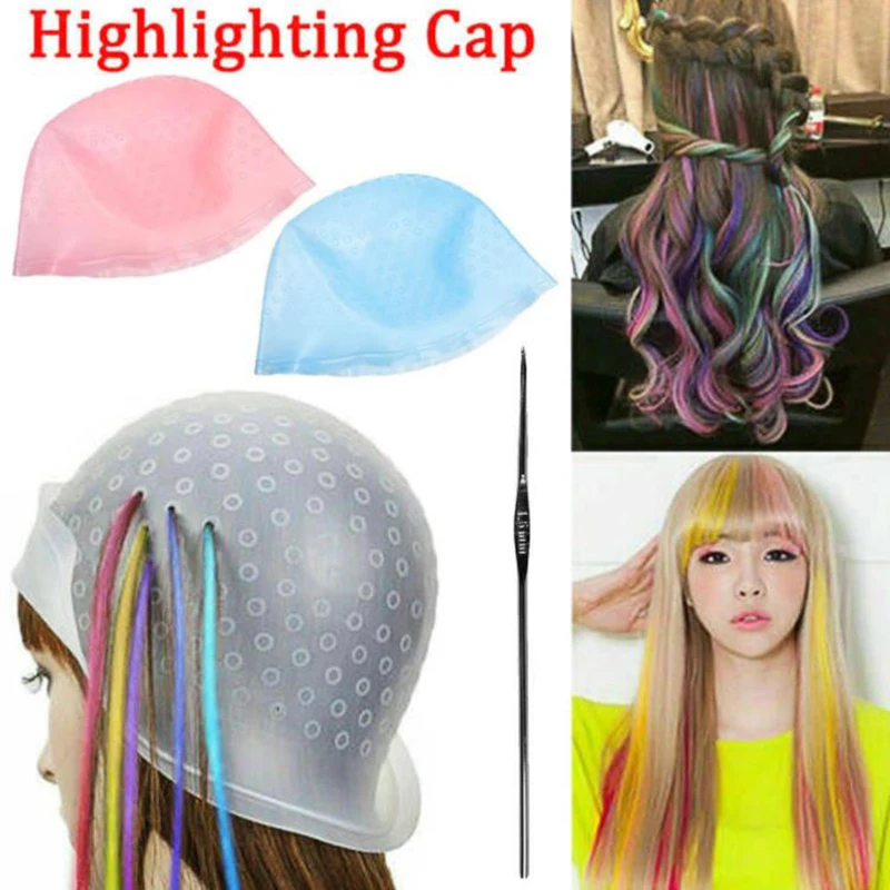 1pc Salon Dye Silicone Cap Hair Color Coloring Highlighting Reusable Caps Hat Frosting Tipping Dyeing Color Styling Tools