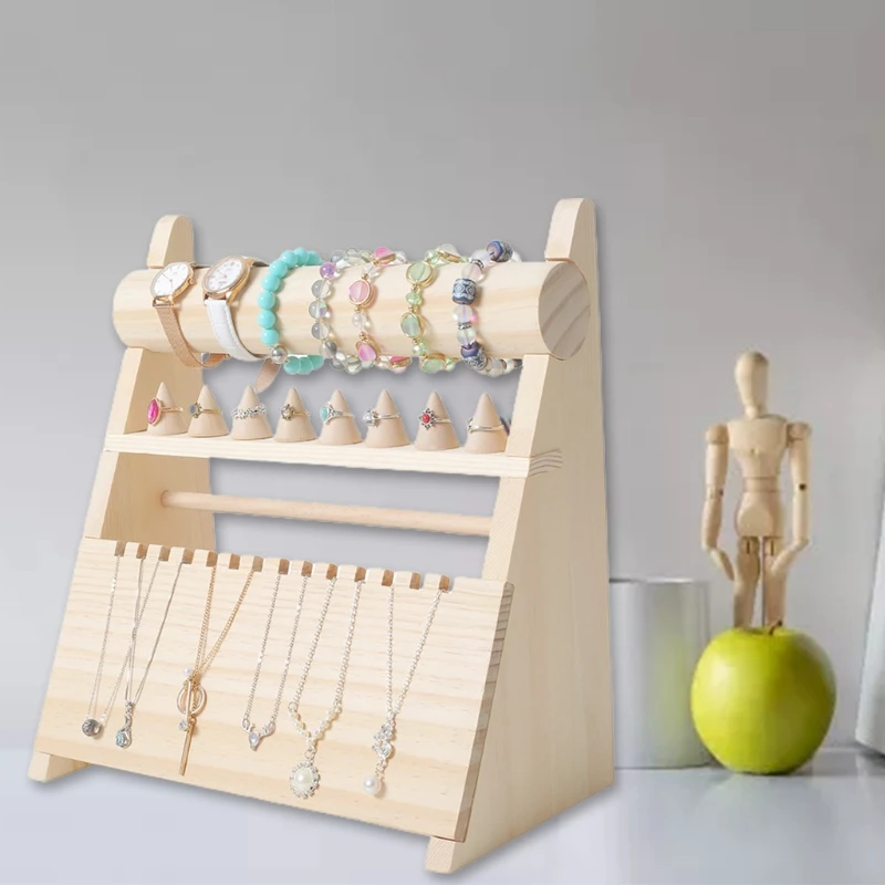 

Detachable Solid Wooden Jewelry Storage Rack Hanging Necklace Bracelet Display