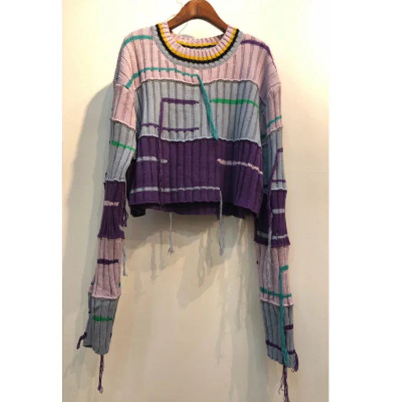 Осенний свитер yuзакdwx 2021 для женщин контрастные вязаные модные женские топы с