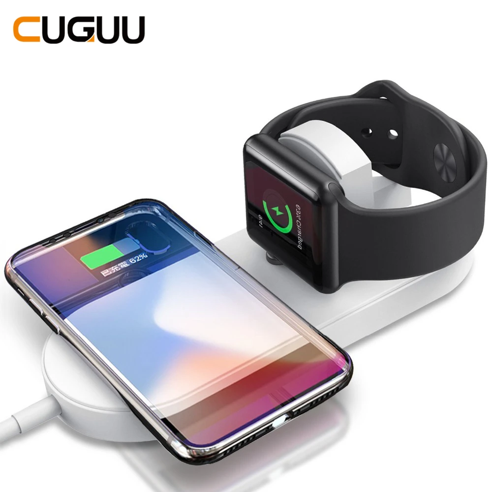 2 в 1 Быстрое беспроводное зарядное устройство для iPhone док-станция Apple iWatch 10 Вт Qi