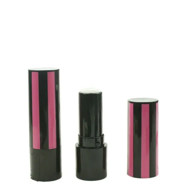 

Empty Lipstick Tube 12.1 Pink Stripe Lip Balm Tube Empty Black Lipstick Container Circular Lipbalm Tube Cosmetic Container 50pcs