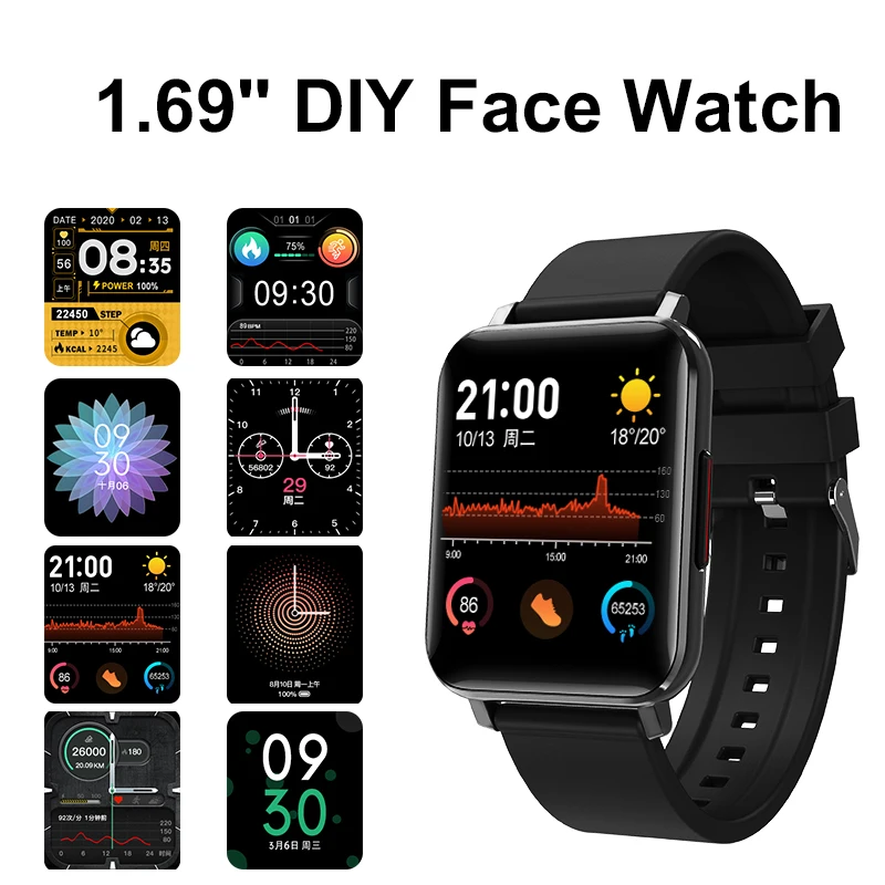 smart watch 1 69inch heart rate body temperature sleep bracelet women wearable device ip68 waterproof fitness men smartwatch free global shipping