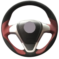 diy customize braiding black suede wine red leather car steering wheel cover for ford fiesta 2008 2013 ecosport 2013 2016