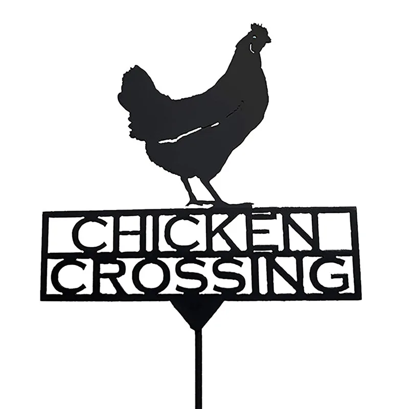

2D Metal Chicken Yard Sign Decoration with Letters Chicken Crossing Hollow Animal Silhouette Art Stake for Farm 35*35cm Hogard
