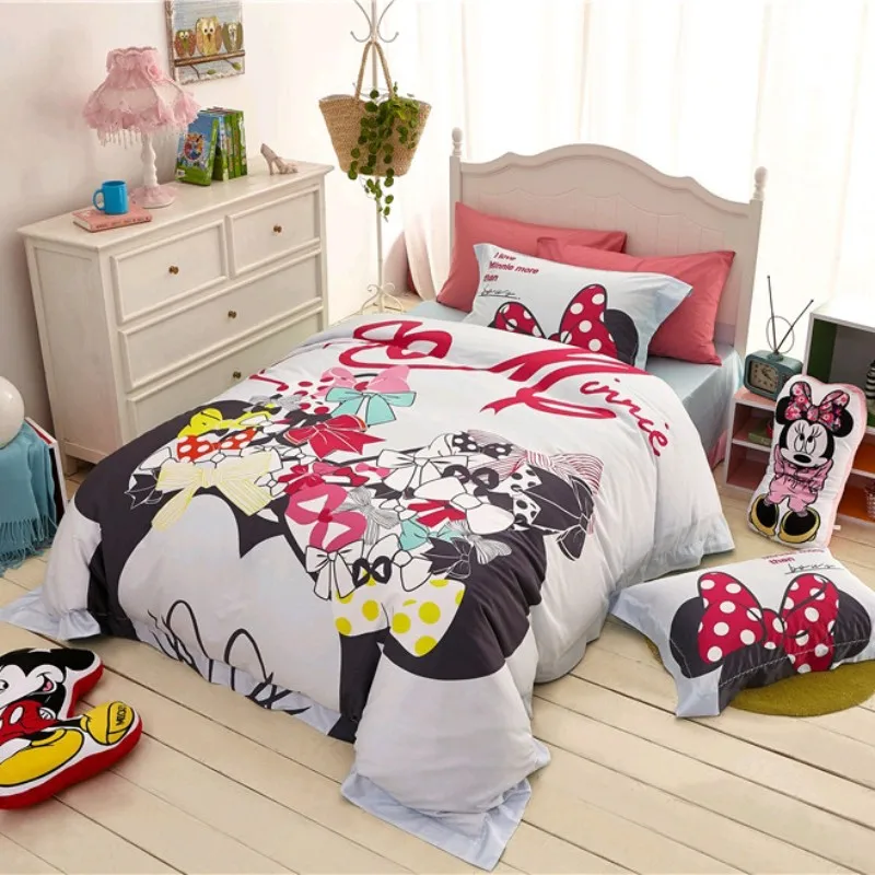 Home Textile Disney 3D Cartoon Mickey Minnie Mouse Pattern Bedding Set Duvet Quilt Cover Pillow Cover Children Bedroom Decor