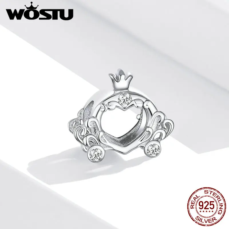 WOSTU 925 Sterling Silver Charms Beads Princess Pumpkin Car fit Bracelets or Necklace Jewelry Making FNC270 | Украшения и