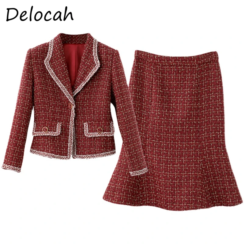 

Delocah Women Summer Fashion Designer Skirt Set Long Sleeve Loose Tops + High Waist Bodycon Mermaid Skirts 2 TwoPiecesSuits