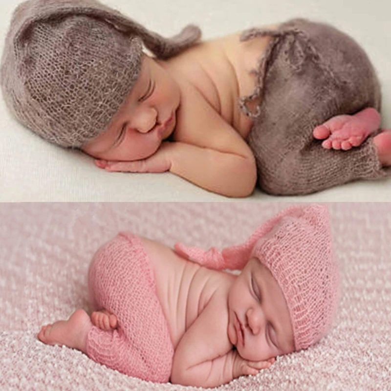 

Mohair Newborn Photography Props Costumes Hat+Pants Set Baby Photo Accessories