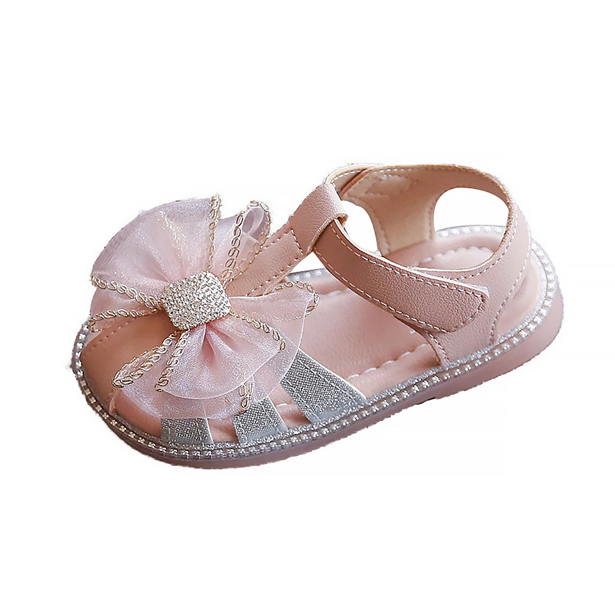 

Baby Baotou Kick-proof Kids Sandals Children Breathable Shoes Kids Hook Loop Shoes Girls Bowknot Soft Bottom Sandals Size21-30