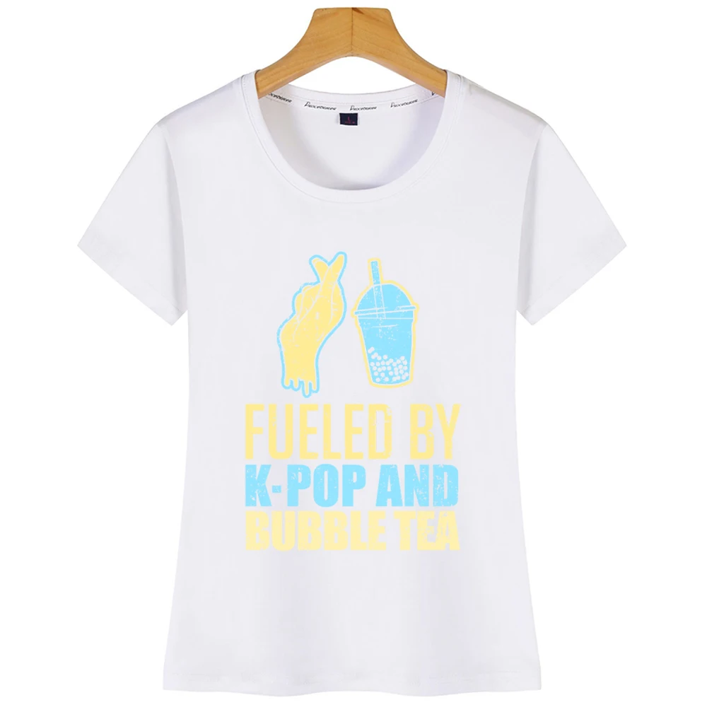 Топы Футболка женская Kpop Корейская поп музыка пузырь чай цитаты Модная белая