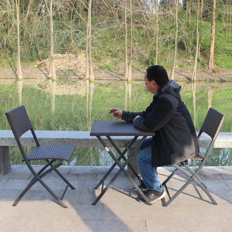 Складные столы и стулья для отдыха на открытом воздухе террасы ротанговый двор