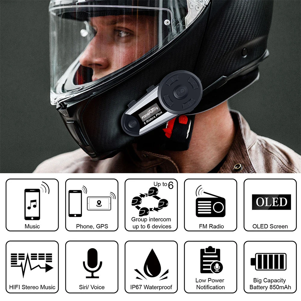3pcs Fodsports V6 Plus мотоцикл мотошлем домофон Беспроводная bluetooth гарнитура LCD Экран