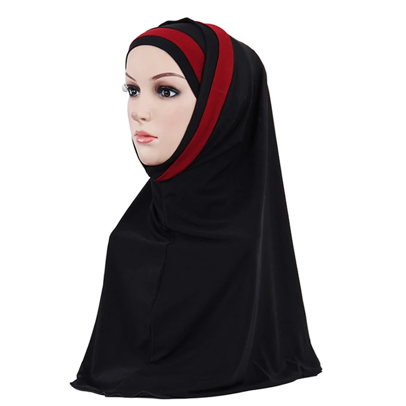 

2021 Women Plain Soft Cotton Jersey Scarf Head Hijab Wrap Instant Shawls Foulard Femme Muslim Hijabs Ready To Wear Headscarf