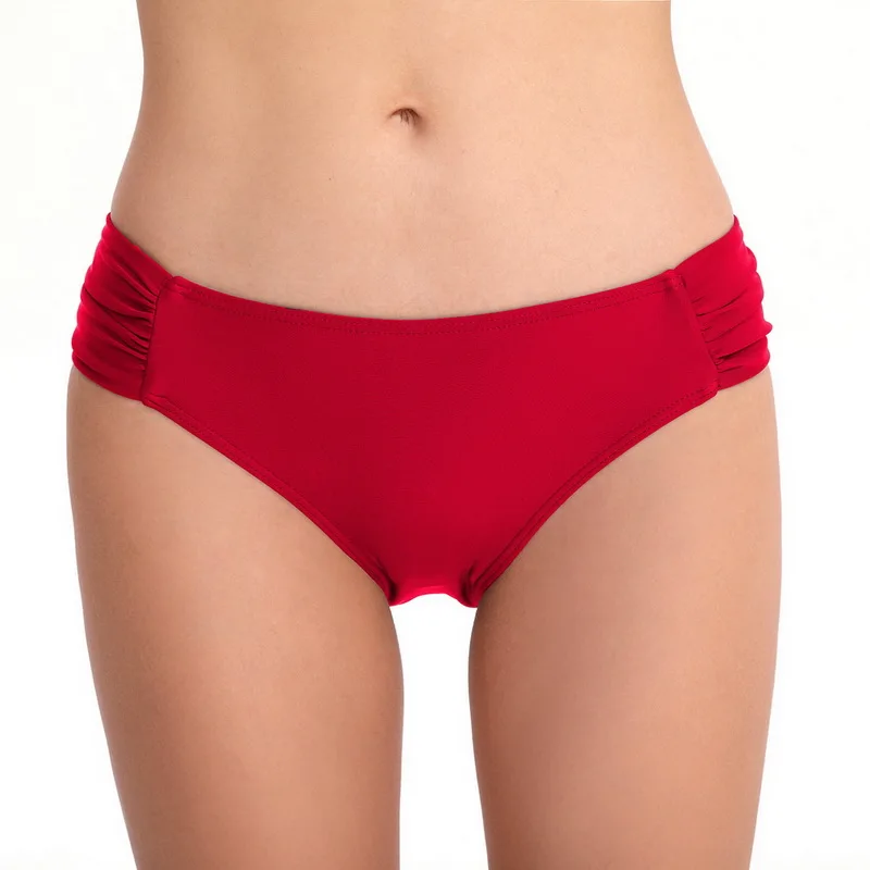 red bikini bottom Новогодние предложения, высококачественное бикини, низ, полный охват, средняя талия, танкини, низ, плиссированная сторона, одноцветная, двойной слой, плотная ткань - Цвет: red bikini bottom