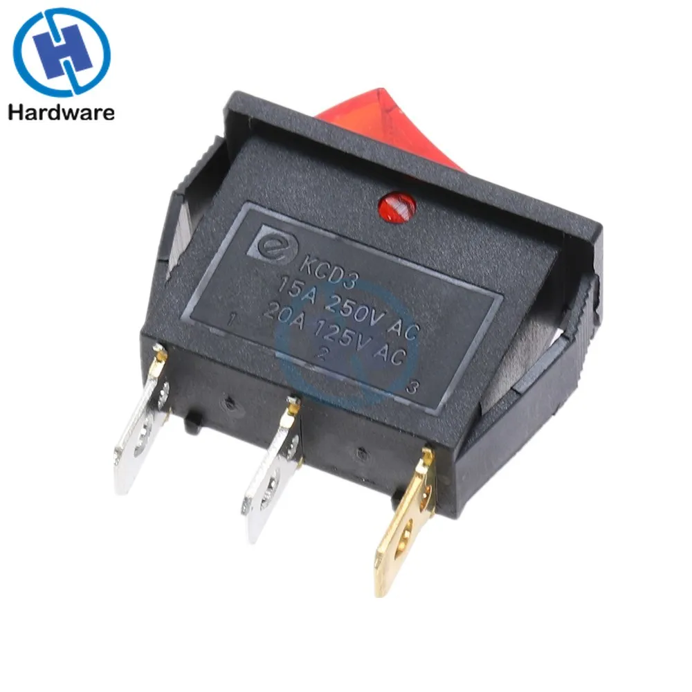 KCD3 220V ON/OFF кулисный переключатель SPST однополюсный 2 Позиции 20A 125VAC светодиодный