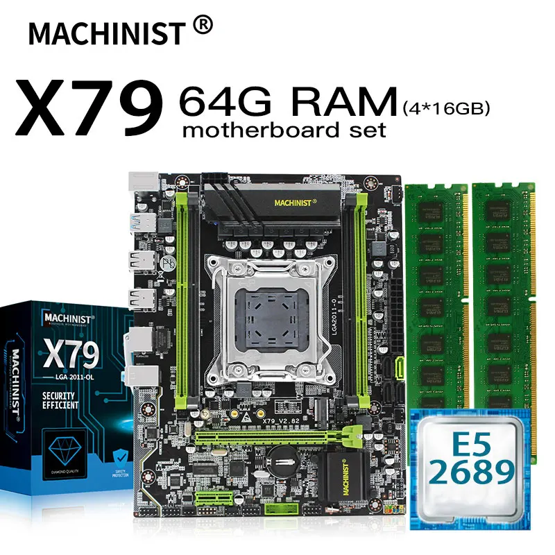 X79 набор материнских плат lga 2011 комплект с Intel Ксеон E5 2689 процессор 64 ГБ (4*16 Гб) DDR3 ECC