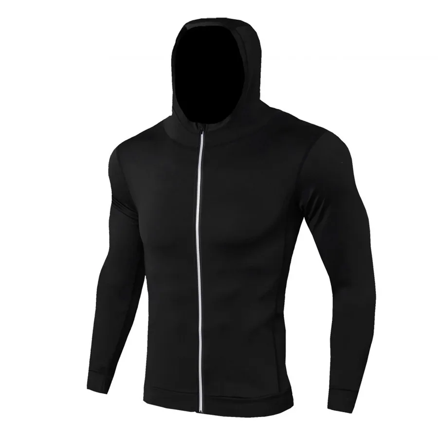 

Men Running Sport Hoodie Sweatshirt Gym Fitness Training Outerwear Jacket Male Compression Black Solid Jogging Crossfit Clothing