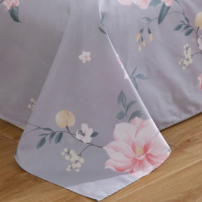 

100% Cotton Bed Sheets Single Double Flat Sheet Twin Full Queen King Size Leaves 3pcs Bed Sets Europe Pillowcase Simple Bedding