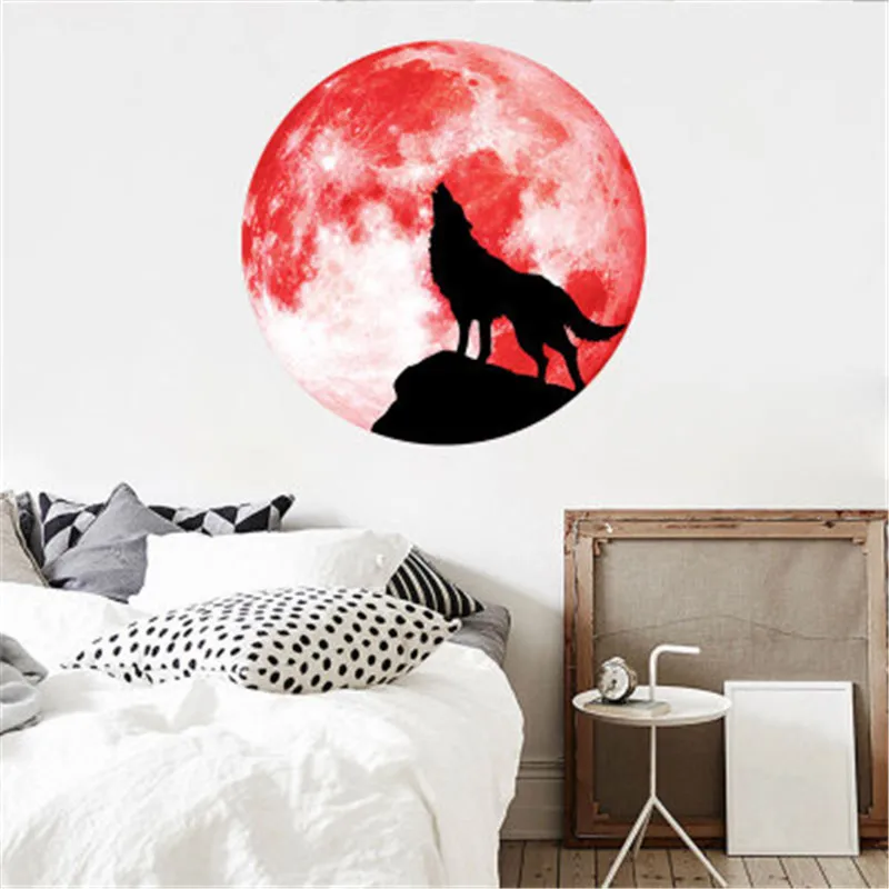 Светящаяся наклейка в виде Луны и волка | Дом сад